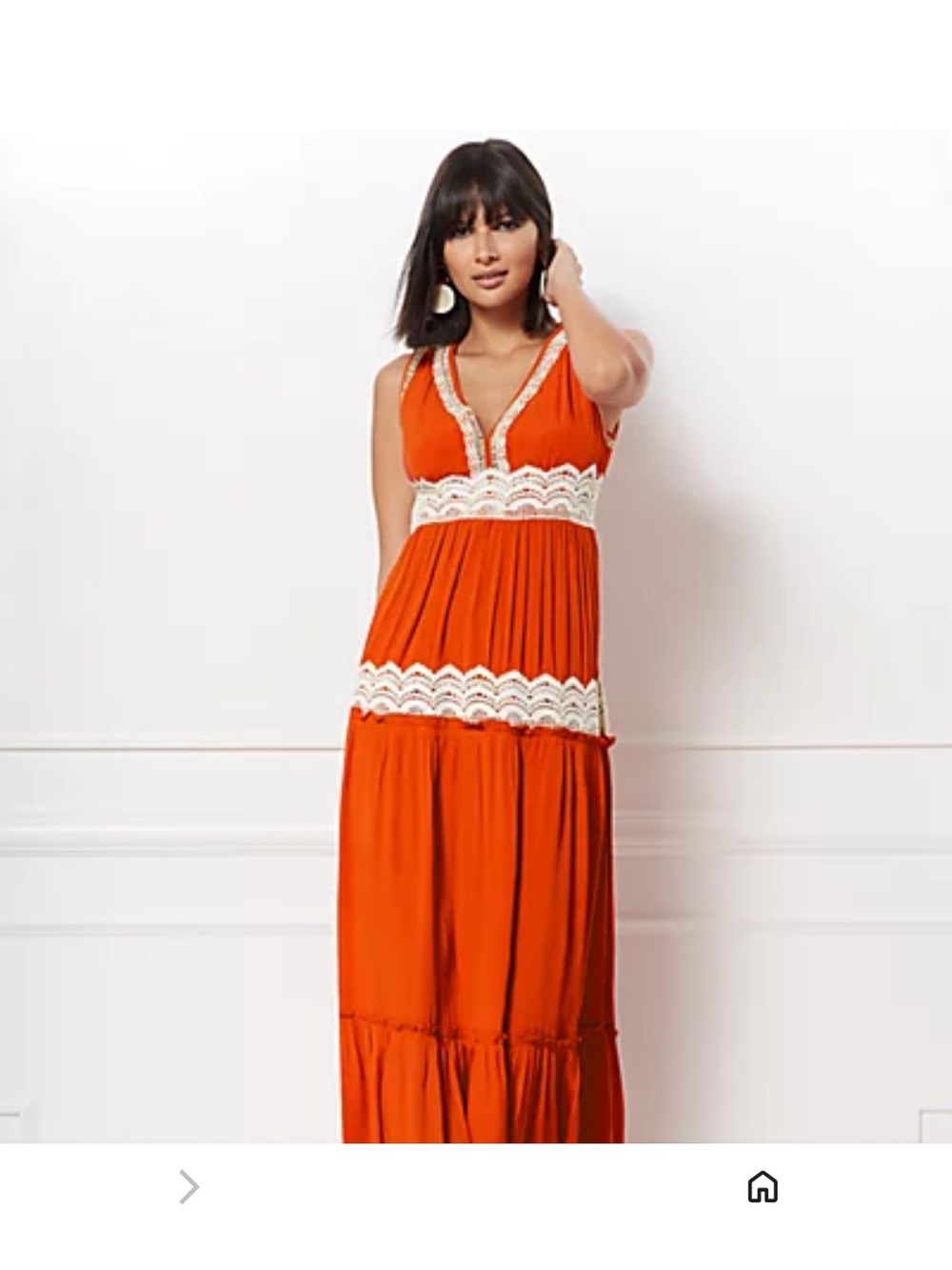 New York & Company Orange Maxi Dress with White Lace Insets